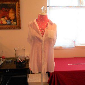 SO Sleeveless White Blouse L 100% Cotton - Linen Look